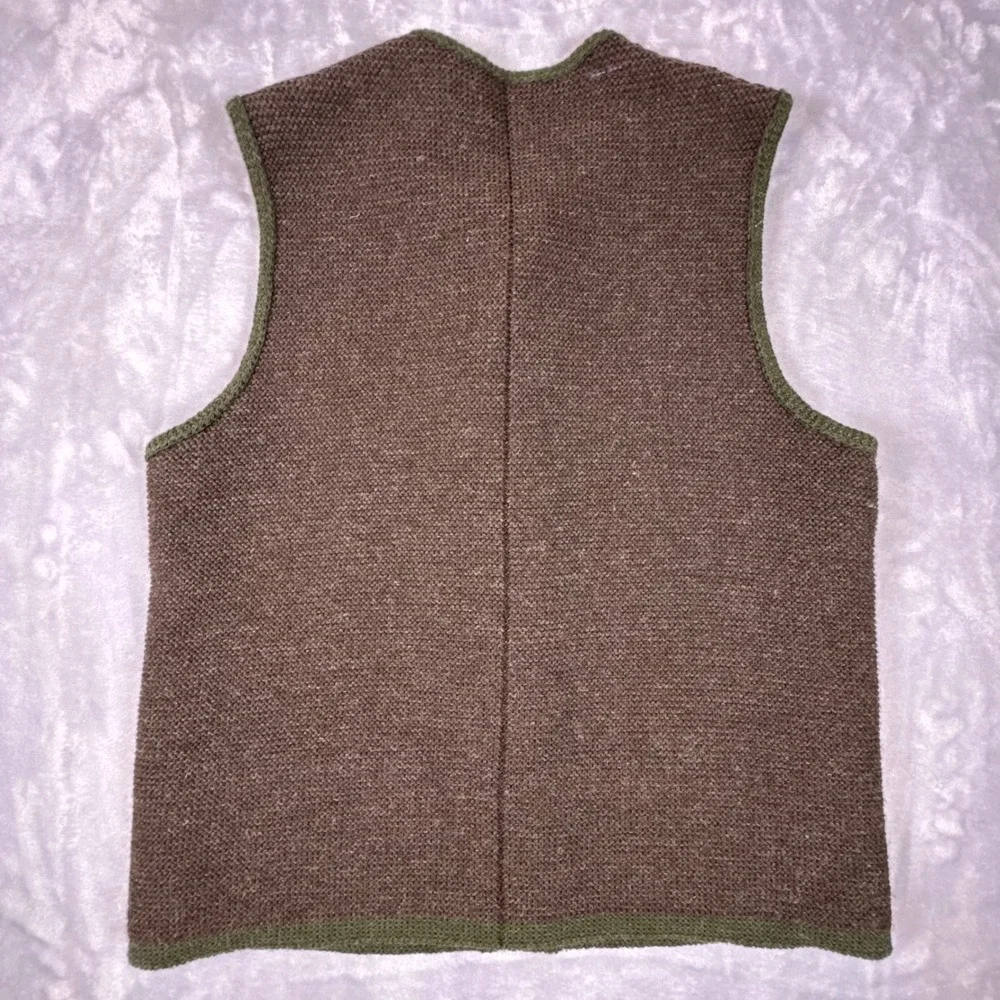 St. Peter Trachten Boiled Wool Austrian Tyrolean Vest  Mens L Brown Green Trim